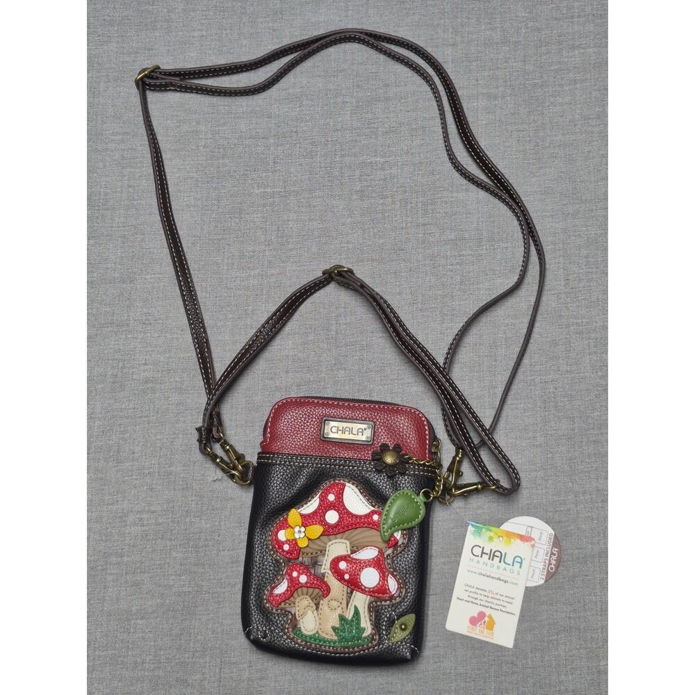 Chala Handbags Mushroom Cellphone Xbody Phone Crossbody Burgundy Vegan Leather P